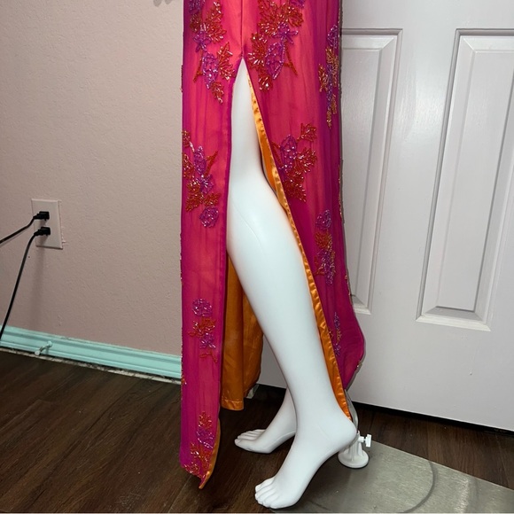 Vintage Andretta Donatello 100% Silk Beaded Slip Gown XS Halter Formal Evening - Picture 6 of 16